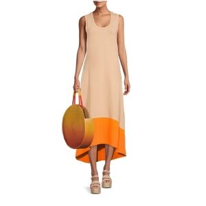 Time and Tru Women’s Pique Knit Dress with High Low Hem -Hot Cocoa/Orange Spirit